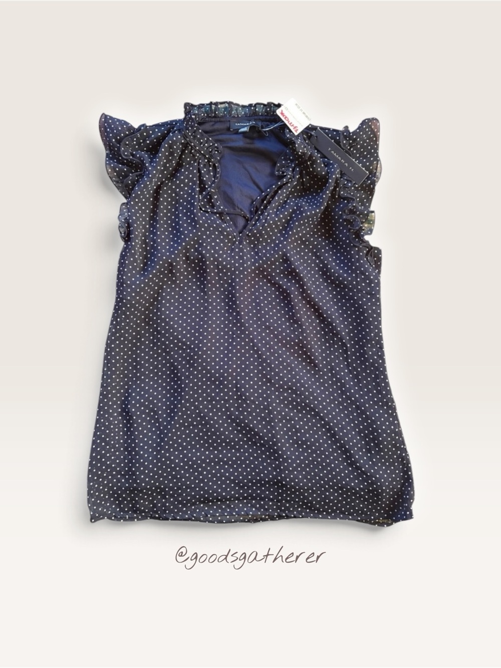 NWT Tamara I Navy Polka Dot Ruffle Blouse Women’s XS